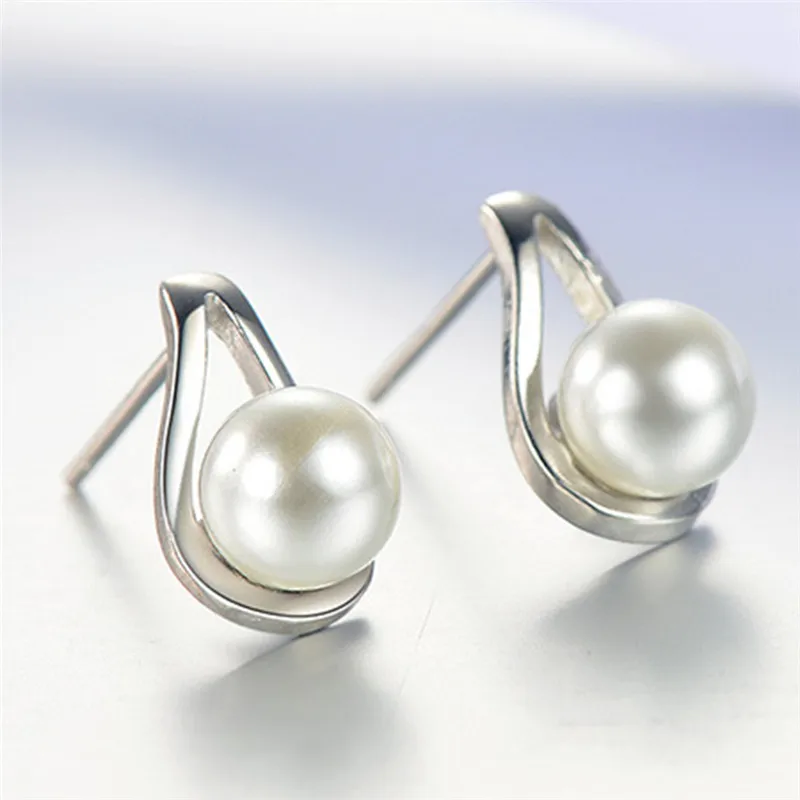 1 Pair Imitation Pearls Stud Earrings Fashion Silver Color Ears Piercing Jewelry Women Party