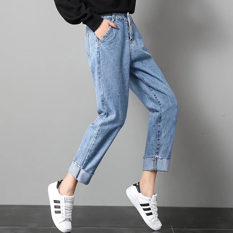 Vintage Ladies Boyfriend Jeans for Women High Waisted Jeans Blue Casual Pencil Trousers Korean Streetwear Denim Pants XL