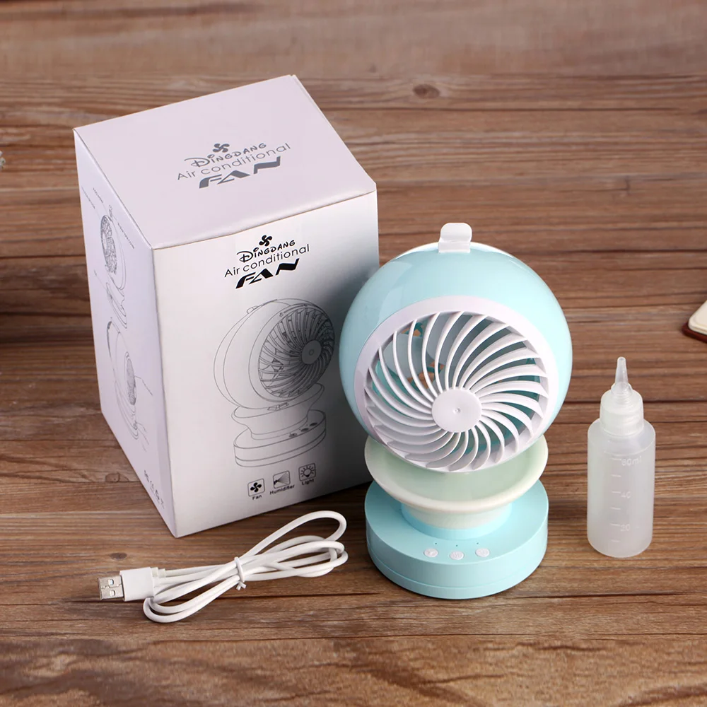 Niebla de agua recargable nebulización humidificador Ventilador con luz nocturna pulverización Ventilador Escritorio de oficina móvil Ventilador