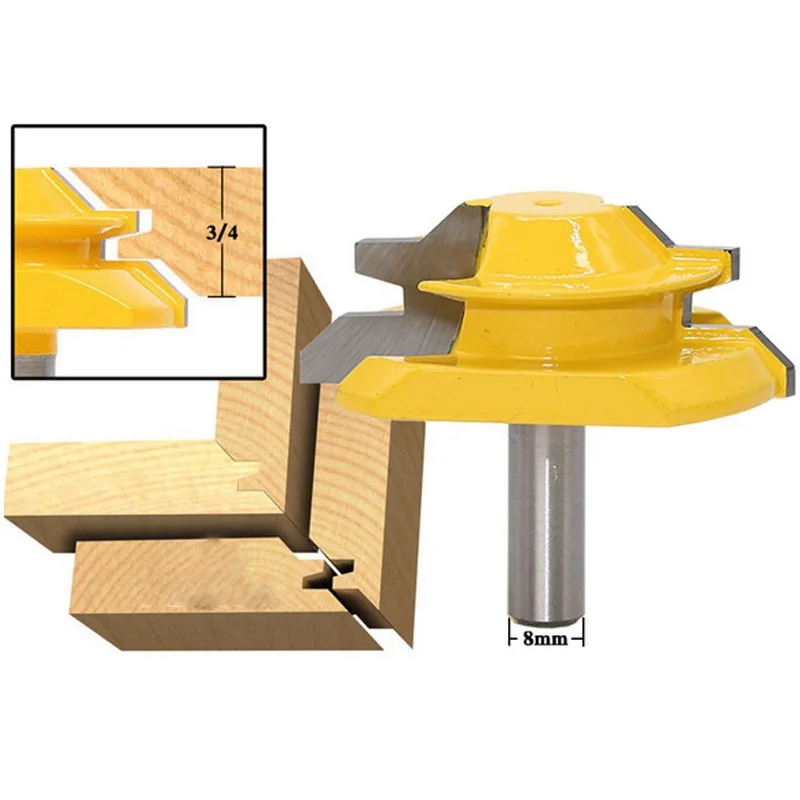 8mm Shank 45 Degree Lock Miter Router Bit Woodworking Tenon Milling