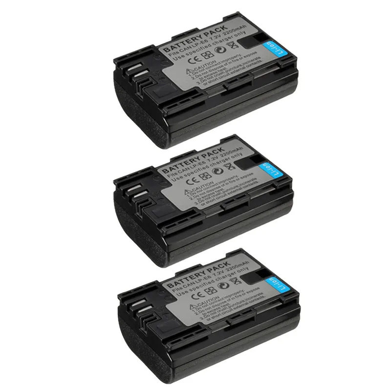 3x2200 mAh LP-E6 LP E6    Canon EOS 5DS R 5D Mark II 5D Mark III 6D 7D 60D 60Da 70D 5DS R 7D2 EOS 5D3 5D2 40D 50D