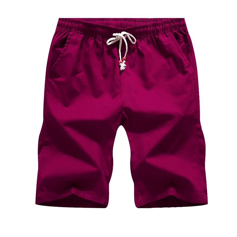 Men's Shorts Summer Calf-length Boardshorts Casual Bermuda Trousers Cotton 100 Male Beach Shorts Elastic Waist Bottoms 1029 - Цвет: K99-Red