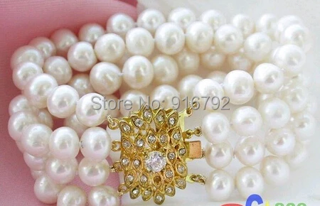 

free P&P >>>>> 4ROW 9MM WHITE ROUND FW CULTURED PEARL BRACELET4K CLASP