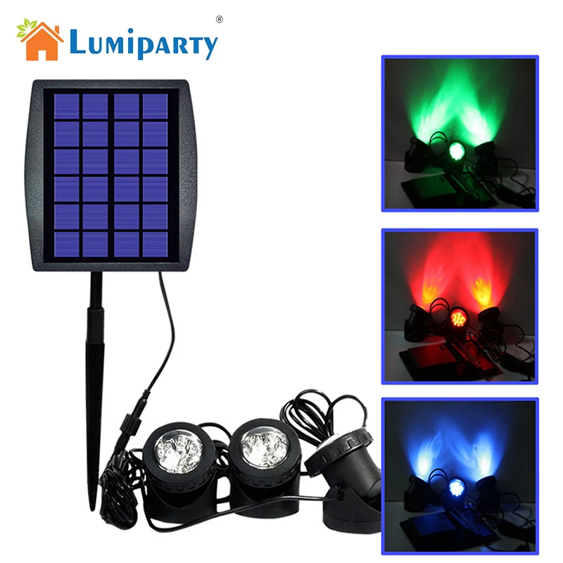 LumiParty Solar Powered IP68 Waterproof LED RGB Landscape Spotlight Outdoor Security Lighting Solar Wall Lamps