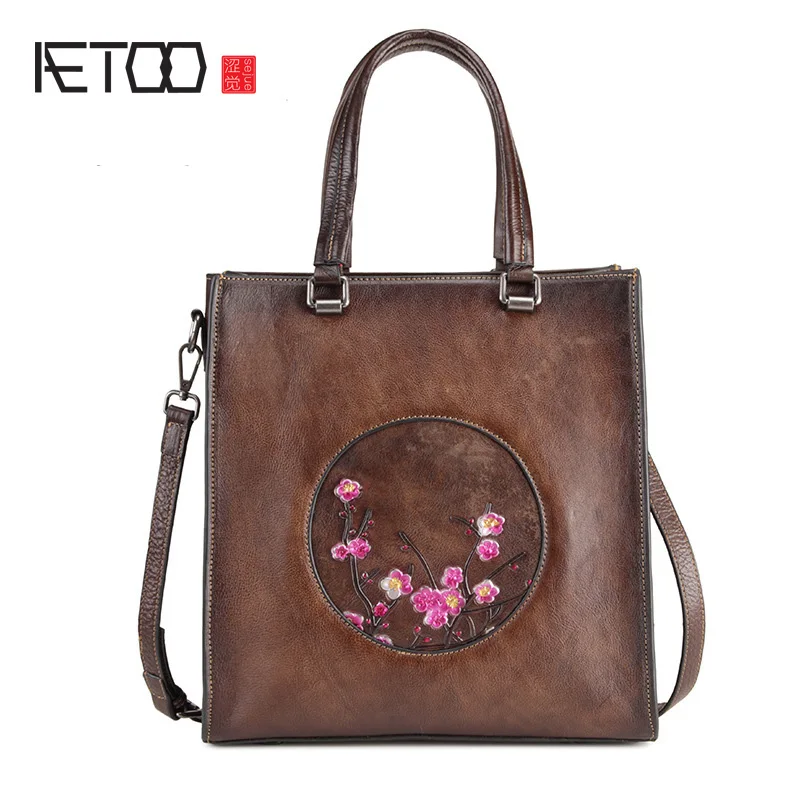 

AETOO Leather simple fashion women's bag, portable commuter leather shopping bag single shoulder bag