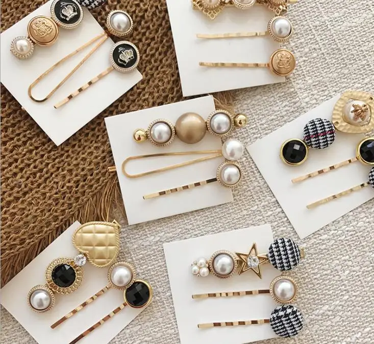 

1set=3Pc Simulated Pearls Hairpins Hair Clips Jewelry geometric Clips Headwear Accessories Women Girl Ponytail Barrettes