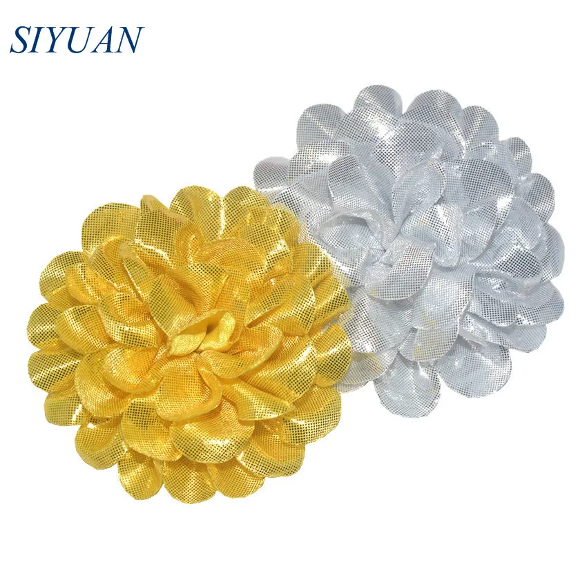 

40pcs/lot DIY 4'' Ruffled Metallic Pompom Flower Large Fabric Hair Accessories Home Decor TH285