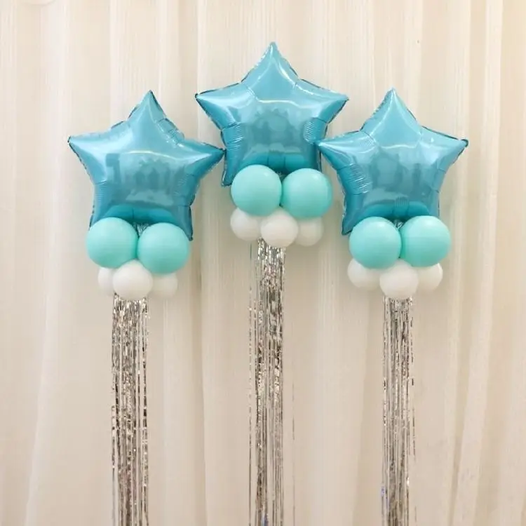 1pc Tiffany Blue Star Foil Balloon White Latex Balloon Silver