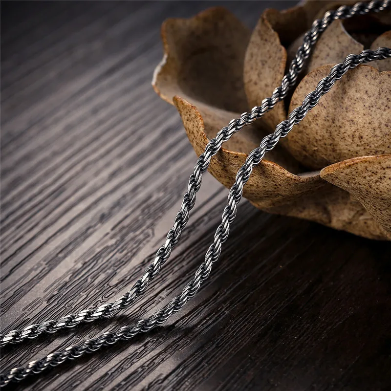 V. YA ретро твист веревка цепочка на шею для мужчин и женщин 925 пробы Серебряное ожерелье мужские черные тайские серебряные ювелирные изделия