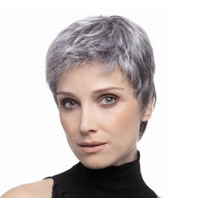 Gris Mujeres de Pelo Corto Peluca Femenina Corto Gris Peluca de Pelo Blanco