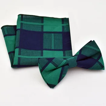 

50sets cotton bow tie handkerchief set for man plaid butterfly pocket square dress shirt collar bowtie hanky satin bowknot