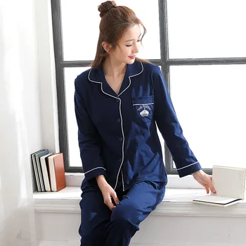 

Cute Pink Full Sleeve Women Pajamas Pyjamas Set 100% Cotton Night Home Wear Nightgown 2 Pieces Pijama Mujer Pajama Suit