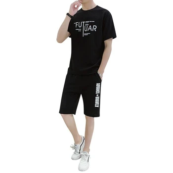 

Two Piece Set Men Short Sleeve T Shirt Cropped Top+Shorts Men's Tracksuits Streewear 2020 Causal Sportswear Tops Short Trousers