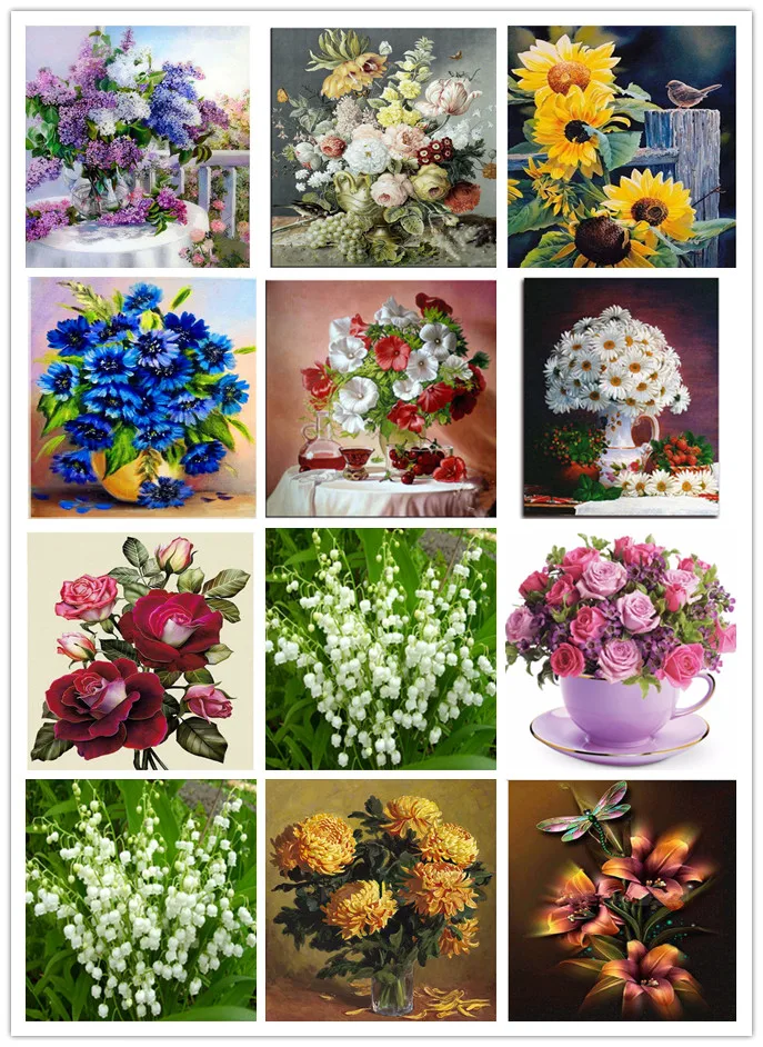

Diamond Embroidery Patterns Flower Arranging Round 5D DIY Diamond Painting Mosaic Picture Living Room Home Decor Needlewor