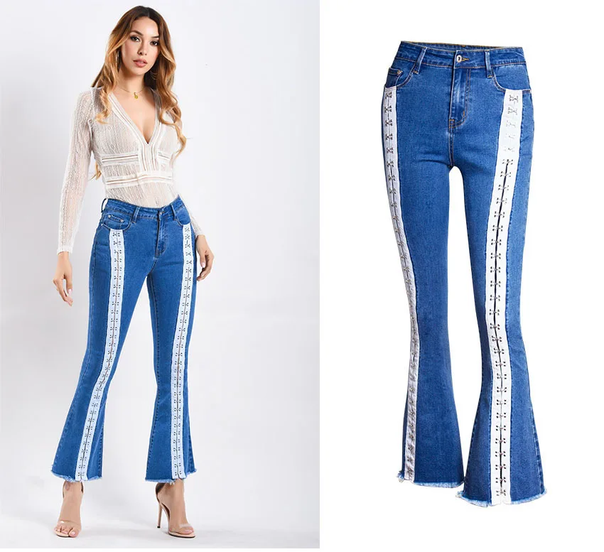 New wide-leg webbed jeans women's trousers (3)