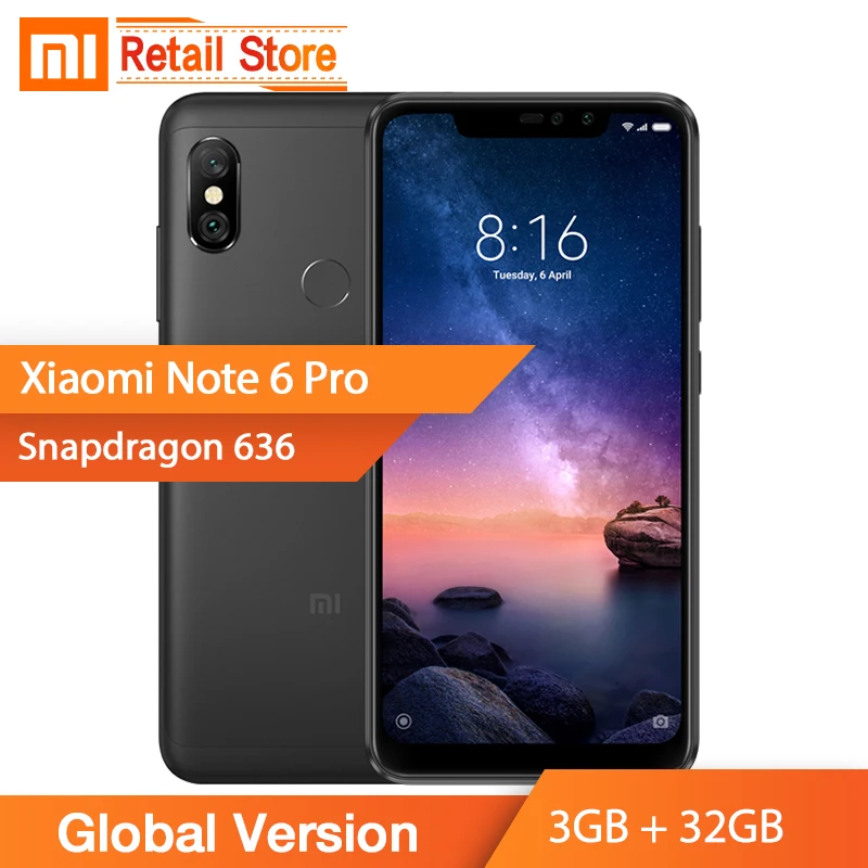 В наличии глобальная версия Xiaomi Redmi Note 6 Pro 3GB 32GB Snapdragon 636 Octa Core 26 &quotполноэкранный