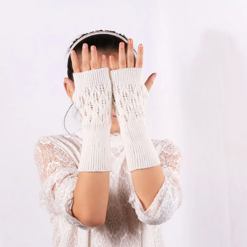 Тонкая шерстяная рукавица с открытыми пальцами женские перчатки Зимняя Осенняя вязаная перчатки без пальцев для девочек рукавицы