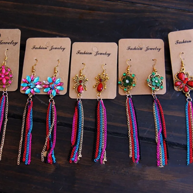 

Chinese Style Jewelry Colored Rhinestone Fringed Fashion Elegant Tassels Earrings Ethnic Jewelry