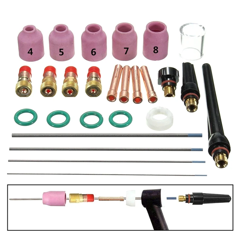 

26 Pcs/Set High Quality Tig Welding Torch Nozzle Cup Tungsten Gas Lens WL20 Kit For TIG WP-17/18/26 Wholesale