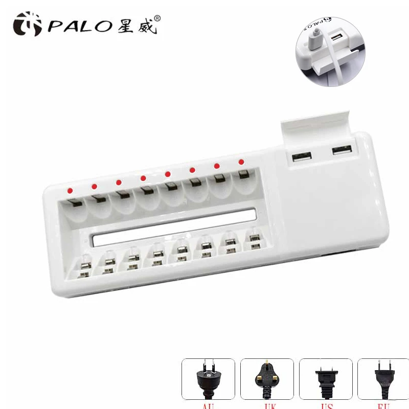 

PALO 8 slots Quick Battery Charger 2 USB Socket High Quality Battery Charger For NI-CD NI-MH AA AAA rechargeable batteries
