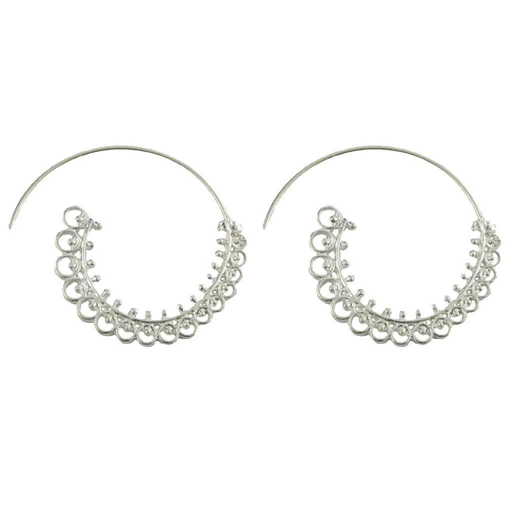 Boho Statement Jagged Spiral Earring Circles Round Tribal Hoop Pull Through Earring Lady Jewelry