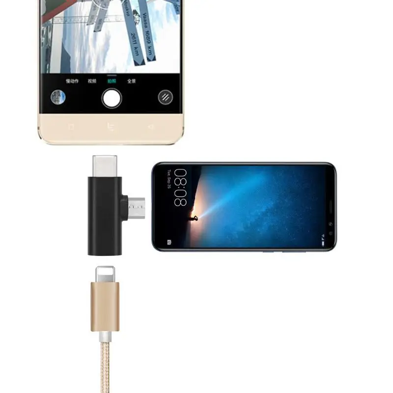 8Pin Lightning Female to type C+ Micro USB Мужской зарядный адаптер конвертер для samsung huawei Xiaomi Oneplus Android