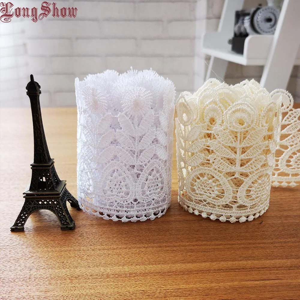 

1lot 2 Yards 8-9cm Wide Bleaching White Beige Color Pure Polyester Embroidered Lace Trim DIY Sewing Accessories