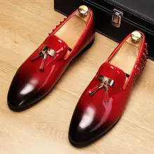 ERRFC/Новое поступление, мужские красные водонепроницаемые Мокасины модная мужская обувь лоферы с круглым носком, с кисточками, без шнуровки черная обувь из искусственной кожи с заклепками