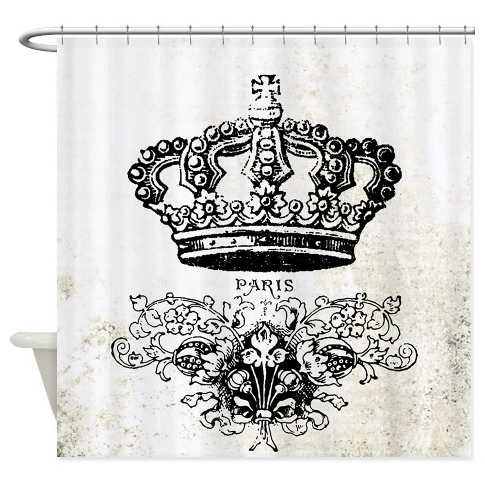 

Vintage french shabby chic crown Shower Curtain Decorative Fabric Shower Curtain For The Bathroom With 12 Hooks
