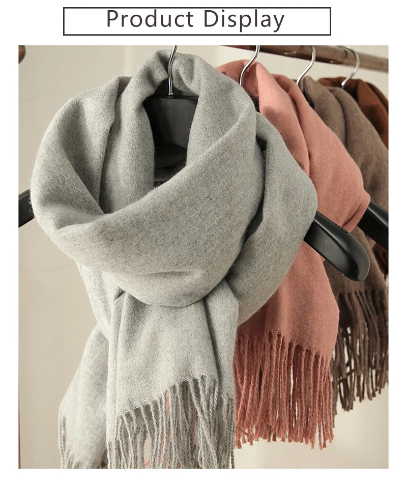 Luxury Winter Scarf Wool Cashmere Scarf Poncho Stoles Women Thicken Warm Scarves Wrap Pashmina Tassels Solid Color Scarf