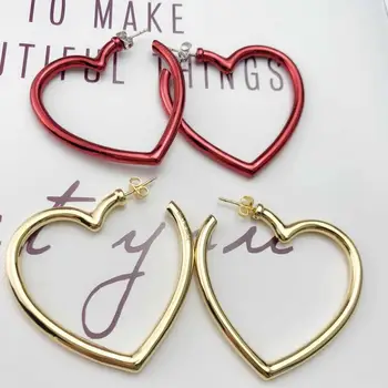 

Design of Fashionable Anti-allergy Gold And Red Heart Shape Exaggerate Pendientes Stud Earrings Ear ring brincos halka küpe