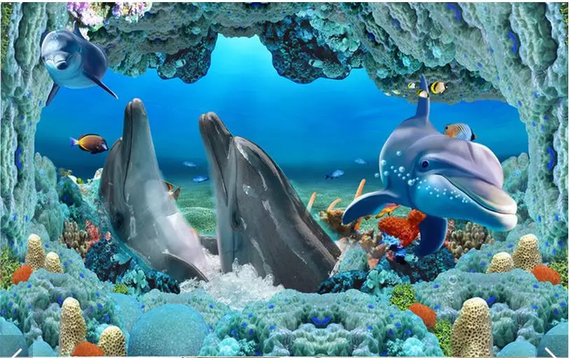 Пользовательские 3d полы живопись обои дельфины подводный 3 d пол обоями для