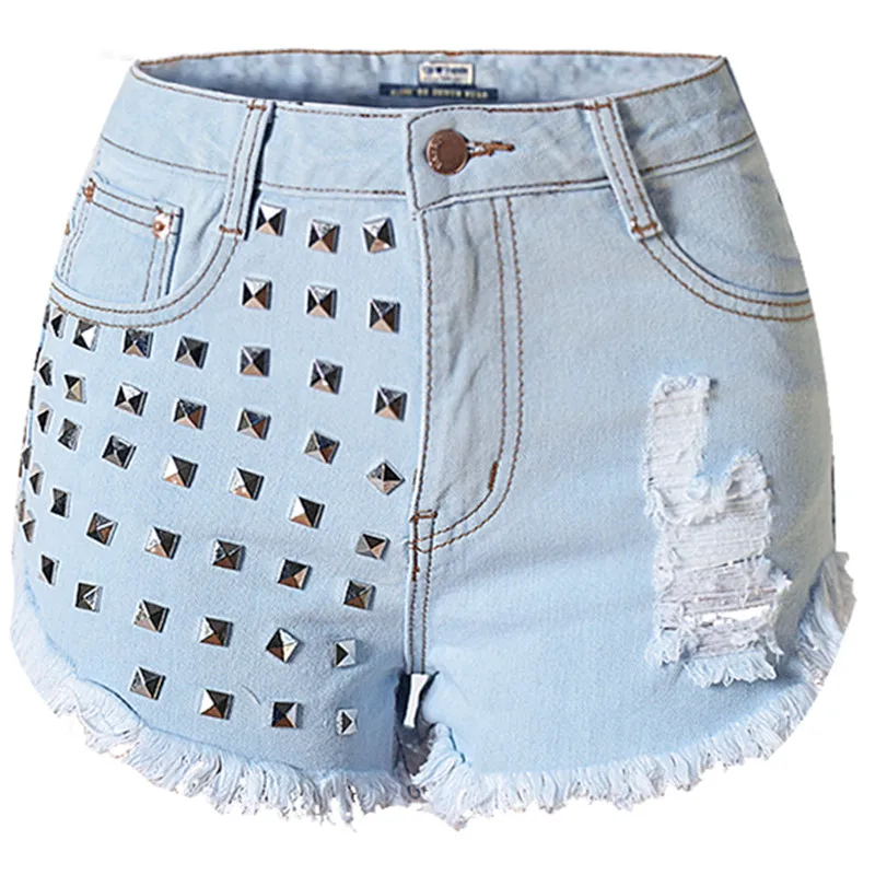 

2017 New Fashion women's jeans Summer Casual hole rivet denim high waist jeans shorts ripped jeans for women