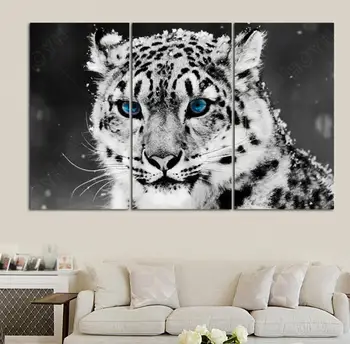 

Hot selling black white leopard prined tiger canvas paintings 3 panels unframed wall paintings for living room home decor art