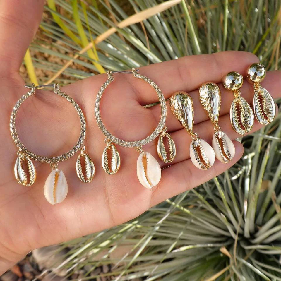 

3 Pairs/set Vintage Sea Shell Gold Dangle Drop Earrings for Women Brincos Cowrie Ocean Earring Bohemian Beach Summer Jewelry