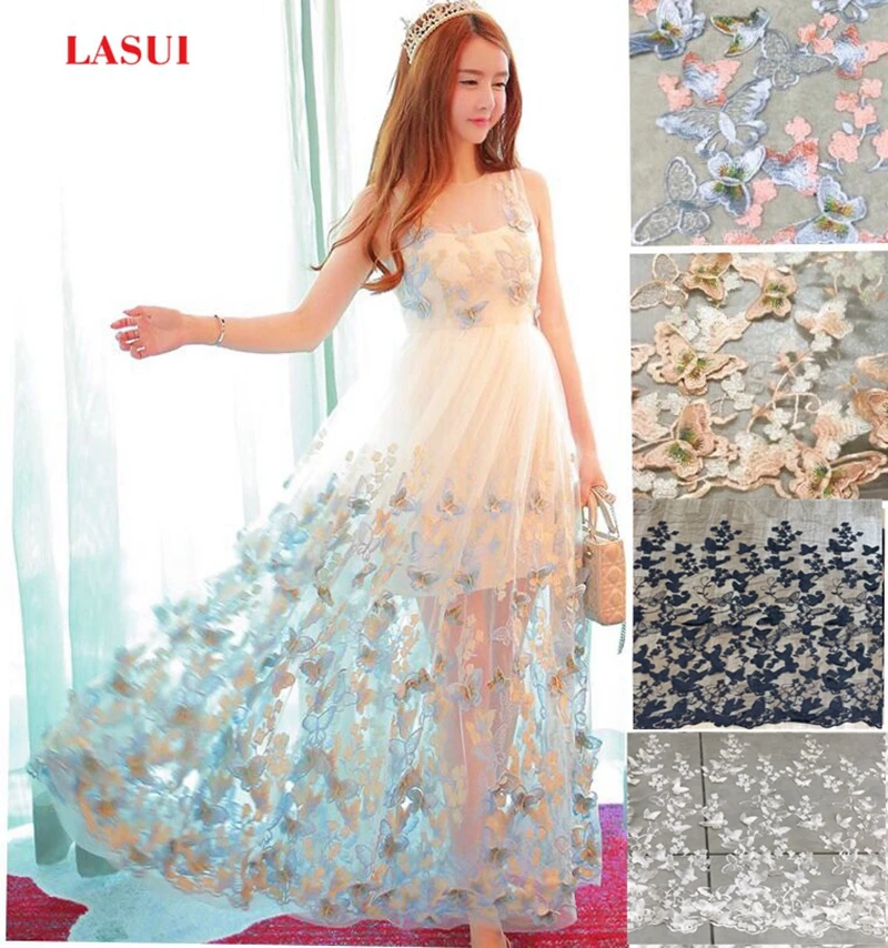 LASUI1y/1 лот Изысканная 3d односторонняя кружевная вышивка бабочки ткань цвет ed