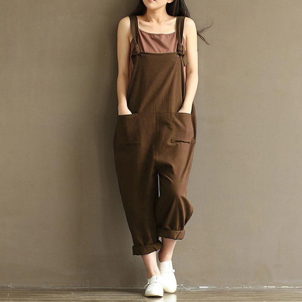 

M-3XL Korea Style Vintage Women Casual Loose Navy Cotton Jumpsuit with Strap Dungaree Trousers Overalls spring autumn