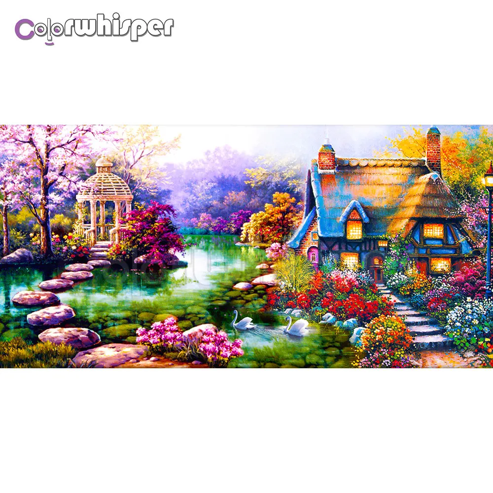 

ColorWhisper Daimond Painting 5D Full Square/ Round Scenery Garden Cottage Diamond Rhinestone Crystal Cross Stitch Mosaic 756DP