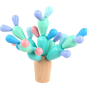 

Early childhood wooden building blocks toys for children to assemble cactus puzzle toys