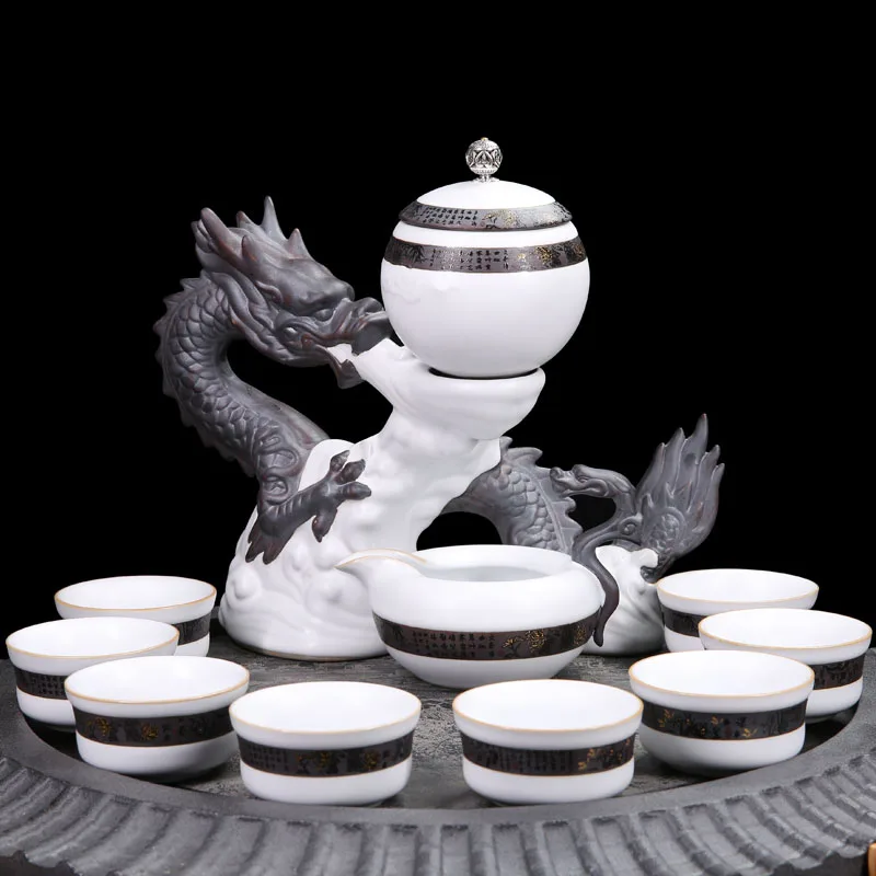 11 шт./лот, креативный керамический фарфоровый автоматический чайный сервиз, офисный, художественный, ча хай, ручная работа, чайная чашка с яркой чашкой, Gaiwan Dragon, базовый набор