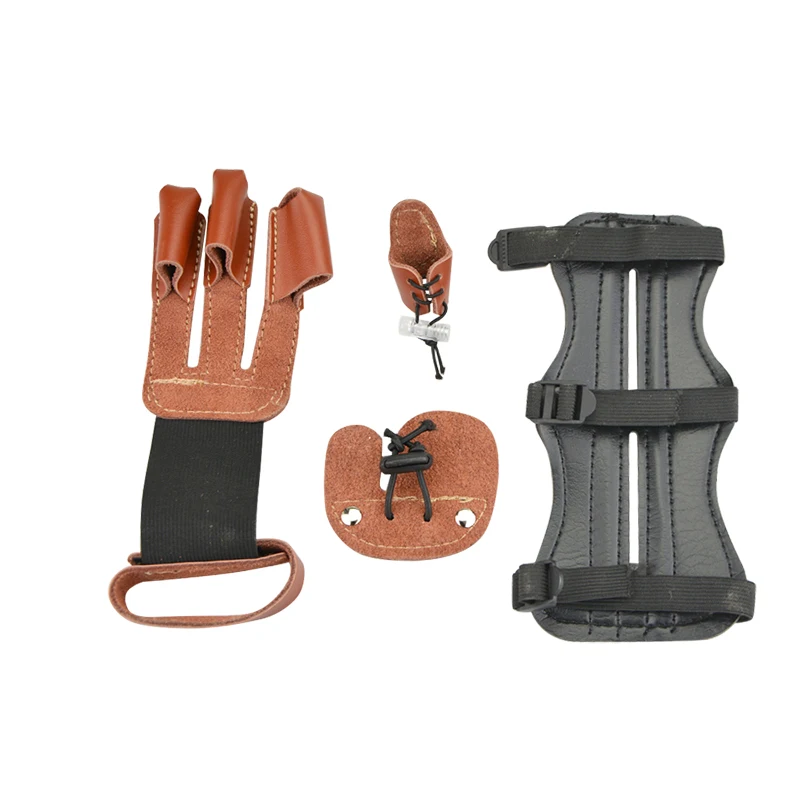 

1set Archery Protective Gear Set Arm Guard Fnger Protector Cow Leather Fits for Outdoor Hunting Shooting Target Accessories