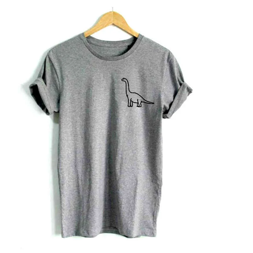 2018 dinosaur pocket Print Women tshirt Casual Cotton Hipster Funny t shirt For Lady Top Tee Tumblr Drop Ship Plus Size XS-4XL