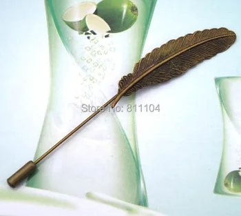 

20 pieces/lot Antqiue Bronze tone Plated Brass Blank Feather Brooches Base Pins w/ Stopper Pins Diy Pin Crafts Settings