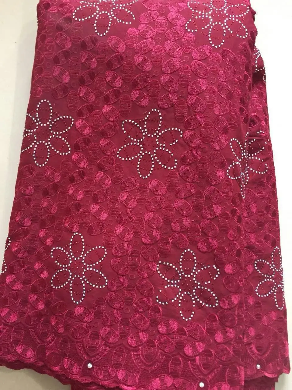 

Burgundy Polish Lace New Design with Stones and Swiss Voile Lace Fabric Fashion Material In Africa