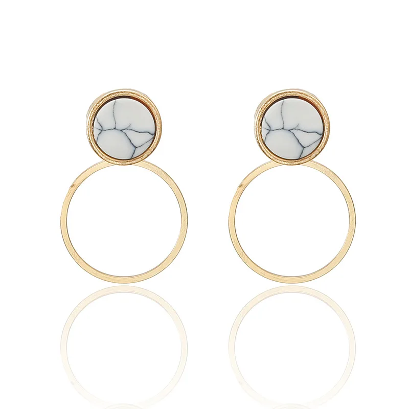 

Hot Sale Cute Korean New Fashion Jewelry Trendy Gold Round Bar Earrings Marble Stud Earrings for Women Bijoux Brinco Oorbellen
