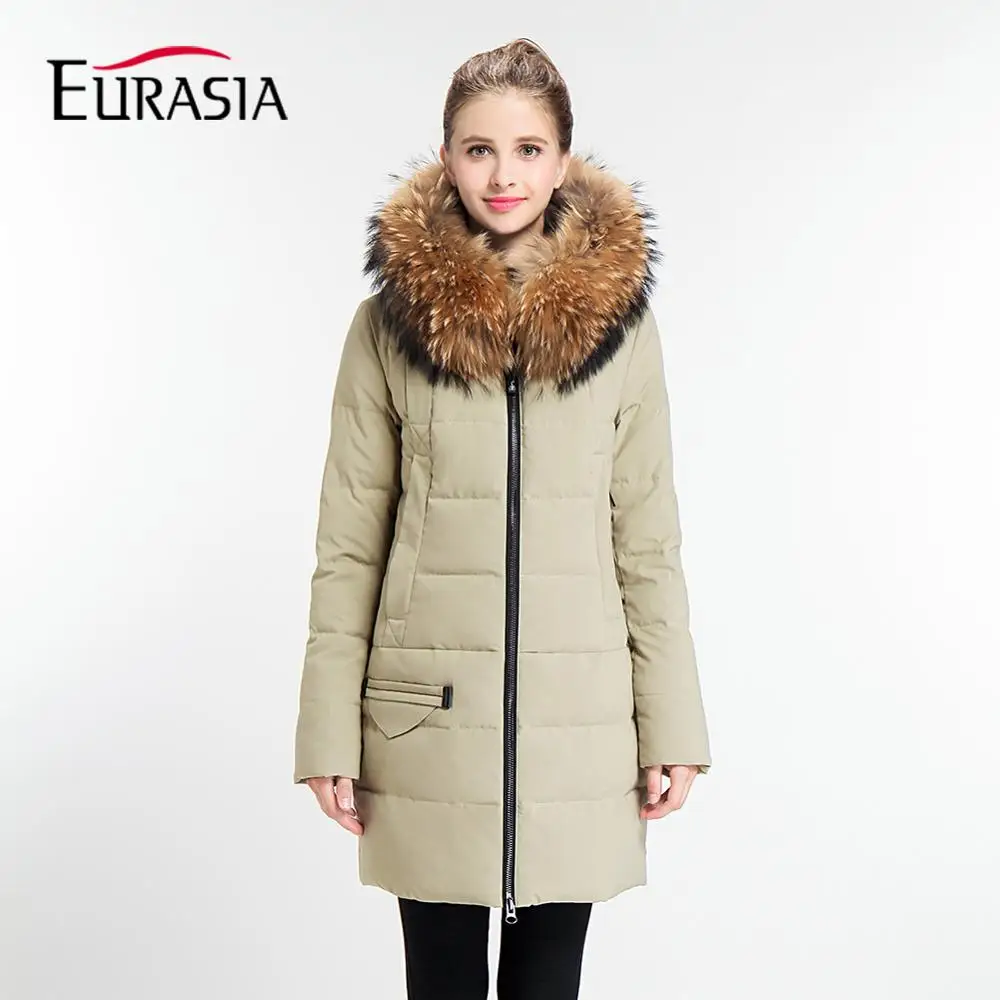 Евразия Новое поступление года полный зимнее пальто Для женщин Верхняя одежда Куртка утепленная настоящая меховой воротник Y170011 - Цвет: 30 Bean green
