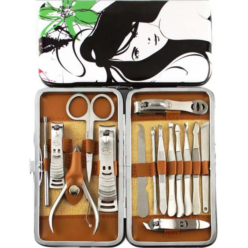 

15PC High Quality Nail File Manicure Set Nose Hair Scissor Eyebrow Tweezer Nail Art Care Tool with Case