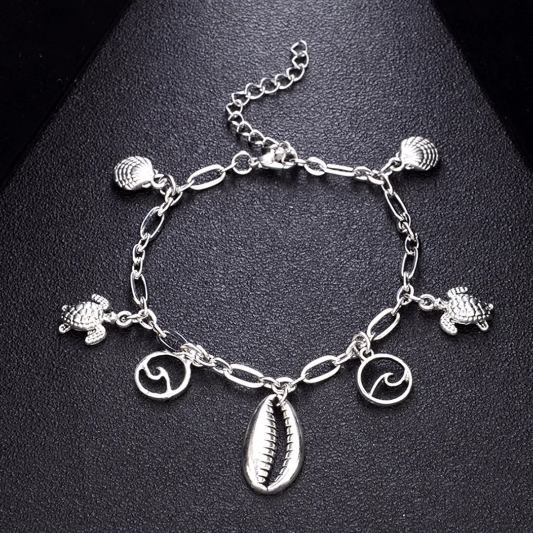Bohemian Shell Wave Turtle Pendant Anklets For Women Sliver Sea Shell Anklet Bracelets Ocean Foot Chain Jewelry Shellhard