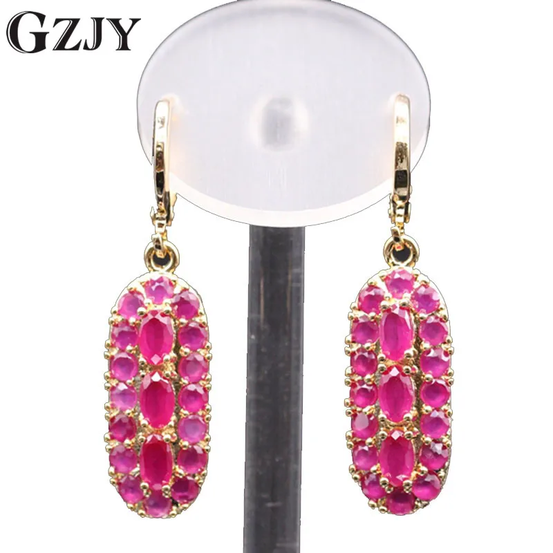 

GZJY Fashion Beautiful Earring Champagne Gold Color Inlay Red Stone Zircon Drop Earring For Women Wedding Party Jewelry 2colors
