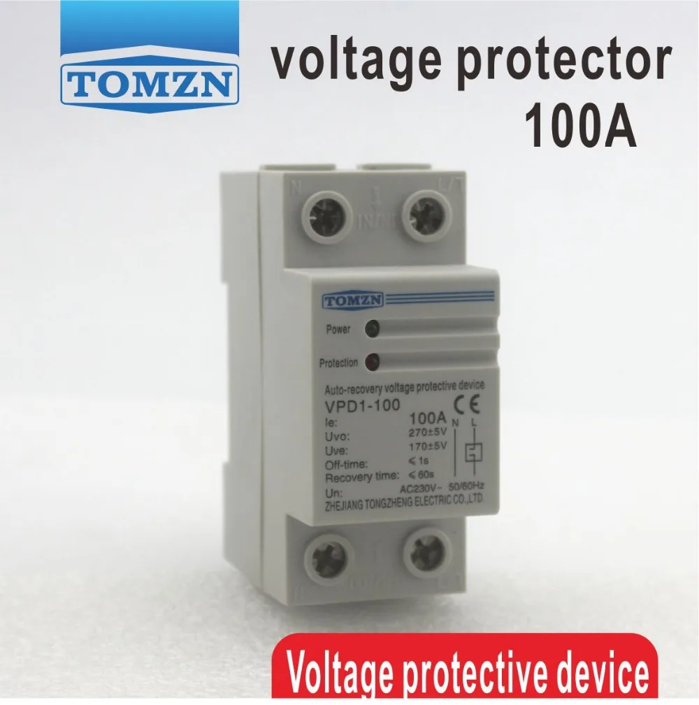 100A 230V Din rail automatic recovery reconnect over voltage and under voltage protective device protector protection relay цена 100A 230V Din rail automatic recovery reconnect over voltage and under voltage protective device protector protection relay цены онлайн